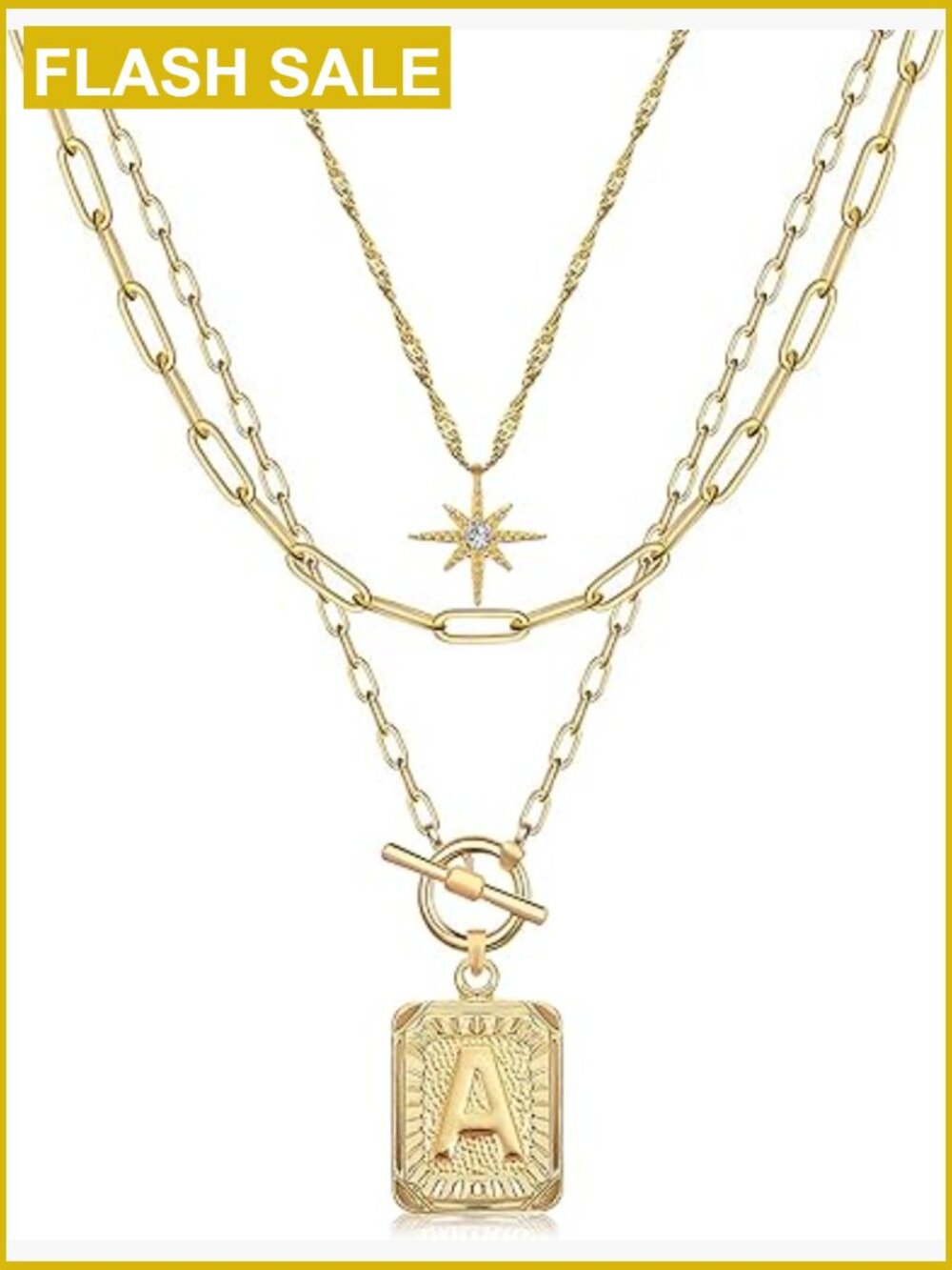 Layered Initial Necklace Set 14K Gold Plated Brass Paperclip Chain Choker